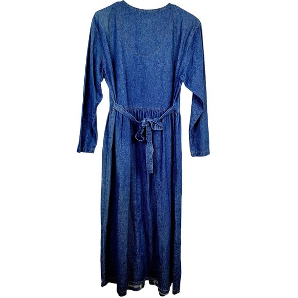 Vintage 90s Denim Midi Dress Women Medium Teacher Embellished Rhinestone 8 10 M - Picture 9 of 16